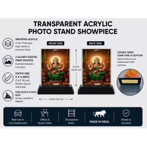 Lakshmi Acrylic Car Dashboard Showpiece | Double-Sided Lakshmi Photo Stand | 3 X 4 Inch Photo | Transparent Acrylic Frame With Black Base | Car Dashboard, Office & Table Decor (F70583) Lakshmi Acrylic Car Dashboard Showpiece | Double-Sided Lakshmi Photo Stand | 3 X 4 Inch Photo | Transparent Acrylic Frame With Black Base | Car Dashboard, Office & Table Decor (F70583)
