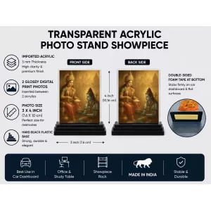 Annapurna Acrylic Car Dashboard Showpiece | Double-Sided Annapurna Photo Stand | 3 X 4 Inch Photo | Transparent Acrylic Frame With Black Base | Car Dashboard, Office & Table Decor (F70597)