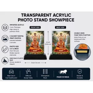 Saraswati Acrylic Car Dashboard Showpiece | Double-Sided Saraswati Photo Stand | 3 X 4 Inch Photo | Transparent Acrylic Frame With Black Base | Car Dashboard, Office & Table Decor (F70609)