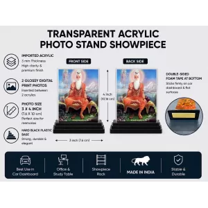 Maharishi Veda Vyasa Acrylic Car Dashboard Showpiece | Double-Sided Maharishi Veda Vyasa Photo Stand | 3 X 4 Inch Photo | Transparent Acrylic Frame With Black Base | Car Dashboard, Office & Table Decor (F70612)