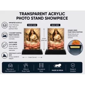 Lakshmi Acrylic Car Dashboard Showpiece | Double-Sided Lakshmi Photo Stand | 3 X 4 Inch Photo | Transparent Acrylic Frame With Black Base | Car Dashboard, Office & Table Decor (F70625) Lakshmi Acrylic Car Dashboard Showpiece | Double-Sided Lakshmi Photo Stand | 3 X 4 Inch Photo | Transparent Acrylic Frame With Black Base | Car Dashboard, Office & Table Decor (F70625)