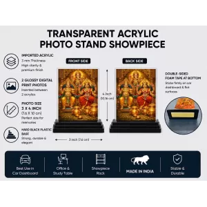 Hindu Deity Acrylic Car Dashboard Showpiece | Double-Sided Hindu Deity Photo Stand | 3 X 4 Inch Photo | Transparent Acrylic Frame With Black Base | Car Dashboard, Office & Table Decor (F70626)