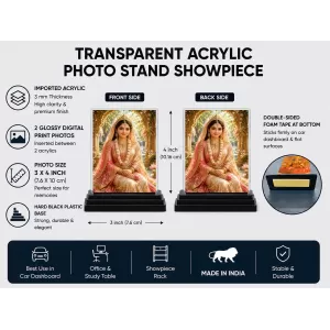 Devi Acrylic Car Dashboard Showpiece | Double-Sided Devi Photo Stand | 3 X 4 Inch Photo | Transparent Acrylic Frame With Black Base | Car Dashboard, Office & Table Decor (F70631) Devi Acrylic Car Dashboard Showpiece | Double-Sided Devi Photo Stand | 3 X 4 Inch Photo | Transparent Acrylic Frame With Black Base | Car Dashboard, Office & Table Decor (F70631)