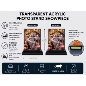 Hanuman Acrylic Car Dashboard Showpiece | Double-Sided Hanuman Photo Stand | 3 X 4 Inch Photo | Transparent Acrylic Frame With Black Base | Car Dashboard, Office & Table Decor (F70633)