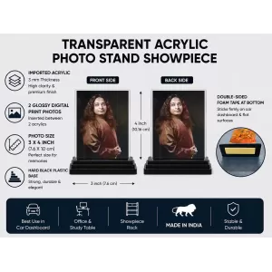 Lord Rama Acrylic Car Dashboard Showpiece | Double-Sided Lord Rama Photo Stand | 3 X 4 Inch Photo | Transparent Acrylic Frame With Black Base | Car Dashboard, Office & Table Decor (F70639)