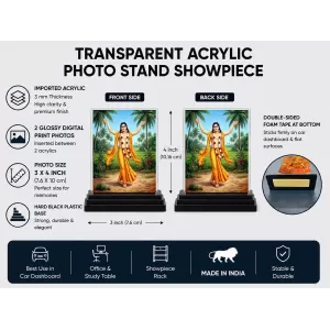 Chaitanya Mahaprabhu Acrylic Car Dashboard Showpiece | Double-Sided Chaitanya Mahaprabhu Photo Stand | 3 X 4 Inch Photo | Transparent Acrylic Frame With Black Base | Car Dashboard, Office & Table Decor (F70658)