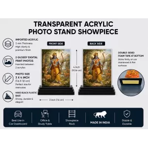 Hindu Deity Acrylic Car Dashboard Showpiece | Double-Sided Hindu Deity Photo Stand | 3 X 4 Inch Photo | Transparent Acrylic Frame With Black Base | Car Dashboard, Office & Table Decor (F70662) Hindu Deity Acrylic Car Dashboard Showpiece | Double-Sided Hindu Deity Photo Stand | 3 X 4 Inch Photo | Transparent Acrylic Frame With Black Base | Car Dashboard, Office & Table Decor (F70662)