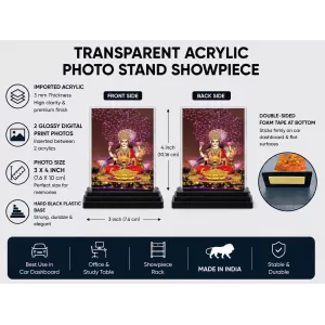 Lord Ganesha Acrylic Car Dashboard Showpiece | Double-Sided Lord Ganesha Photo Stand | 3 X 4 Inch Photo | Transparent Acrylic Frame With Black Base | Car Dashboard, Office & Table Decor (F70664)