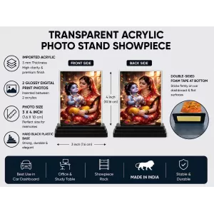 Hindu Deity Acrylic Car Dashboard Showpiece | Double-Sided Hindu Deity Photo Stand | 3 X 4 Inch Photo | Transparent Acrylic Frame With Black Base | Car Dashboard, Office & Table Decor (F70674)