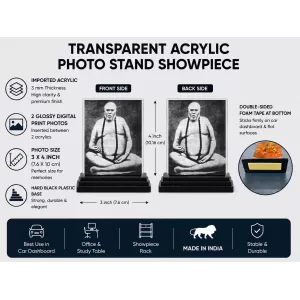 Railanga Swami Acrylic Car Dashboard Showpiece | Double-Sided Railanga Swami Photo Stand | 3 X 4 Inch Photo | Transparent Acrylic Frame With Black Base | Car Dashboard, Office & Table Decor (F70683)