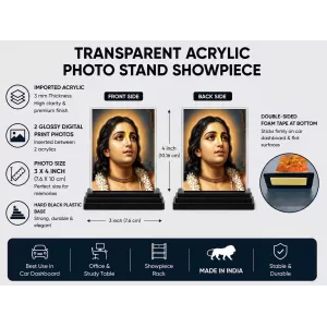 Chaitanya Mahaprabhu Acrylic Car Dashboard Showpiece | Double-Sided Chaitanya Mahaprabhu Photo Stand | 3 X 4 Inch Photo | Transparent Acrylic Frame With Black Base | Car Dashboard, Office & Table Decor (F70684)