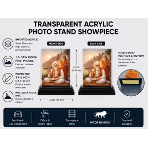 Sant Kabir Das Acrylic Car Dashboard Showpiece | Double-Sided Sant Kabir Das Photo Stand | 3 X 4 Inch Photo | Transparent Acrylic Frame With Black Base | Car Dashboard, Office & Table Decor (F70693)