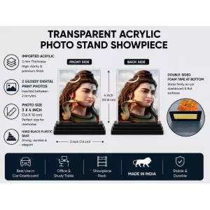 Mahakal Acrylic Car Dashboard Showpiece | Double-Sided Mahakal Photo Stand | 3 X 4 Inch Photo | Transparent Acrylic Frame With Black Base | Car Dashboard, Office & Table Decor (F70708) Mahakal Acrylic Car Dashboard Showpiece | Double-Sided Mahakal Photo Stand | 3 X 4 Inch Photo | Transparent Acrylic Frame With Black Base | Car Dashboard, Office & Table Decor (F70708)