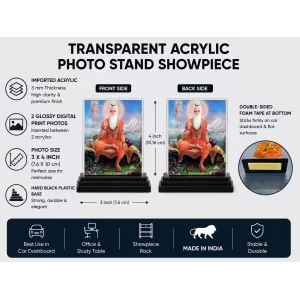 Maharishi Veda Vyasa Acrylic Car Dashboard Showpiece | Double-Sided Maharishi Veda Vyasa Photo Stand | 3 X 4 Inch Photo | Transparent Acrylic Frame With Black Base | Car Dashboard, Office & Table Decor (F70715)