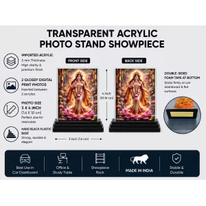 Lakshmi Acrylic Car Dashboard Showpiece | Double-Sided Lakshmi Photo Stand | 3 X 4 Inch Photo | Transparent Acrylic Frame With Black Base | Car Dashboard, Office & Table Decor (F70732) Lakshmi Acrylic Car Dashboard Showpiece | Double-Sided Lakshmi Photo Stand | 3 X 4 Inch Photo | Transparent Acrylic Frame With Black Base | Car Dashboard, Office & Table Decor (F70732)