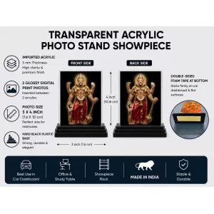 Hindu Deity Acrylic Car Dashboard Showpiece | Double-Sided Hindu Deity Photo Stand | 3 X 4 Inch Photo | Transparent Acrylic Frame With Black Base | Car Dashboard, Office & Table Decor (F70750)