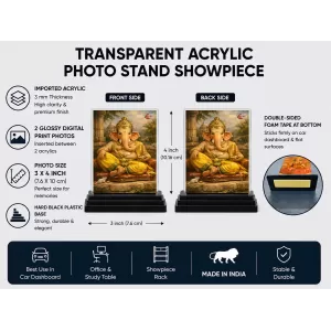 Lord Ganesha Acrylic Car Dashboard Showpiece | Double-Sided Lord Ganesha Photo Stand | 3 X 4 Inch Photo | Transparent Acrylic Frame With Black Base | Car Dashboard, Office & Table Decor (F70752) Lord Ganesha Acrylic Car Dashboard Showpiece | Double-Sided Lord Ganesha Photo Stand | 3 X 4 Inch Photo | Transparent Acrylic Frame With Black Base | Car Dashboard, Office & Table Decor (F70752)