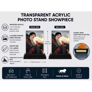 Osho Acrylic Car Dashboard Showpiece | Double-Sided Osho Photo Stand | 3 X 4 Inch Photo | Transparent Acrylic Frame With Black Base | Car Dashboard, Office & Table Decor (F70762) Osho Acrylic Car Dashboard Showpiece | Double-Sided Osho Photo Stand | 3 X 4 Inch Photo | Transparent Acrylic Frame With Black Base | Car Dashboard, Office & Table Decor (F70762)