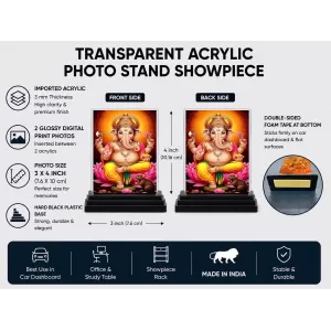 Lord Ganesha Acrylic Car Dashboard Showpiece | Double-Sided Lord Ganesha Photo Stand | 3 X 4 Inch Photo | Transparent Acrylic Frame With Black Base | Car Dashboard, Office & Table Decor (F70766) Lord Ganesha Acrylic Car Dashboard Showpiece | Double-Sided Lord Ganesha Photo Stand | 3 X 4 Inch Photo | Transparent Acrylic Frame With Black Base | Car Dashboard, Office & Table Decor (F70766)