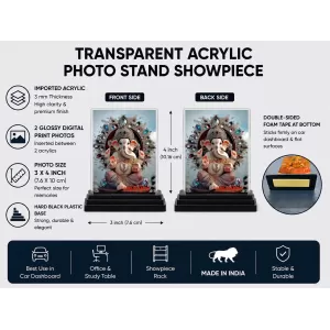 Railanga Swami Acrylic Car Dashboard Showpiece | Double-Sided Railanga Swami Photo Stand | 3 X 4 Inch Photo | Transparent Acrylic Frame With Black Base | Car Dashboard, Office & Table Decor (F70769)