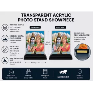 Parvati Acrylic Car Dashboard Showpiece | Double-Sided Parvati Photo Stand | 3 X 4 Inch Photo | Transparent Acrylic Frame With Black Base | Car Dashboard, Office & Table Decor (F70770) Parvati Acrylic Car Dashboard Showpiece | Double-Sided Parvati Photo Stand | 3 X 4 Inch Photo | Transparent Acrylic Frame With Black Base | Car Dashboard, Office & Table Decor (F70770)