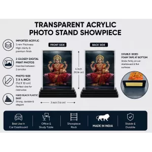 Lakshmi Acrylic Car Dashboard Showpiece | Double-Sided Lakshmi Photo Stand | 3 X 4 Inch Photo | Transparent Acrylic Frame With Black Base | Car Dashboard, Office & Table Decor (F70779) Lakshmi Acrylic Car Dashboard Showpiece | Double-Sided Lakshmi Photo Stand | 3 X 4 Inch Photo | Transparent Acrylic Frame With Black Base | Car Dashboard, Office & Table Decor (F70779)