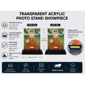 Saraswati Acrylic Car Dashboard Showpiece | Double-Sided Saraswati Photo Stand | 3 X 4 Inch Photo | Transparent Acrylic Frame With Black Base | Car Dashboard, Office & Table Decor (F70787)