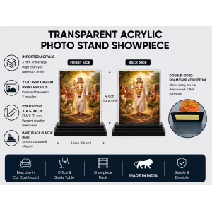 Radha Krishna Acrylic Car Dashboard Showpiece | Double-Sided Radha Krishna Photo Stand | 3 X 4 Inch Photo | Transparent Acrylic Frame With Black Base | Car Dashboard, Office & Table Decor (F70796) Radha Krishna Acrylic Car Dashboard Showpiece | Double-Sided Radha Krishna Photo Stand | 3 X 4 Inch Photo | Transparent Acrylic Frame With Black Base | Car Dashboard, Office & Table Decor (F70796)
