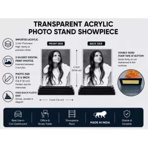 Anandamayi Ma Acrylic Car Dashboard Showpiece | Double-Sided Anandamayi Ma Photo Stand | 3 X 4 Inch Photo | Transparent Acrylic Frame With Black Base | Car Dashboard, Office & Table Decor (F70802)