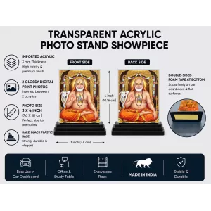 Railanga Swami Acrylic Car Dashboard Showpiece | Double-Sided Railanga Swami Photo Stand | 3 X 4 Inch Photo | Transparent Acrylic Frame With Black Base | Car Dashboard, Office & Table Decor (F70808)