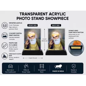 Guru Nanak Dev Ji Acrylic Car Dashboard Showpiece | Double-Sided Guru Nanak Dev Ji Photo Stand | 3 X 4 Inch Photo | Transparent Acrylic Frame With Black Base | Car Dashboard, Office & Table Decor (F70811) Guru Nanak Dev Ji Acrylic Car Dashboard Showpiece | Double-Sided Guru Nanak Dev Ji Photo Stand | 3 X 4 Inch Photo | Transparent Acrylic Frame With Black Base | Car Dashboard, Office & Table Decor (F70811)