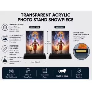 Hanuman Acrylic Car Dashboard Showpiece | Double-Sided Hanuman Photo Stand | 3 X 4 Inch Photo | Transparent Acrylic Frame With Black Base | Car Dashboard, Office & Table Decor (F70828) Hanuman Acrylic Car Dashboard Showpiece | Double-Sided Hanuman Photo Stand | 3 X 4 Inch Photo | Transparent Acrylic Frame With Black Base | Car Dashboard, Office & Table Decor (F70828)