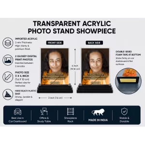 Yogadananda Acrylic Car Dashboard Showpiece | Double-Sided Yogadananda Photo Stand | 3 X 4 Inch Photo | Transparent Acrylic Frame With Black Base | Car Dashboard, Office & Table Decor (F70846) Yogadananda Acrylic Car Dashboard Showpiece | Double-Sided Yogadananda Photo Stand | 3 X 4 Inch Photo | Transparent Acrylic Frame With Black Base | Car Dashboard, Office & Table Decor (F70846)