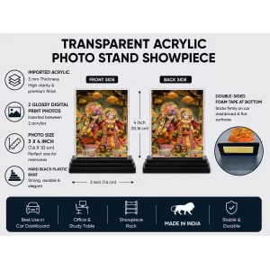 ISKCON Temple Acrylic Car Dashboard Showpiece | Double-Sided ISKCON Temple Photo Stand | 3 X 4 Inch Photo | Transparent Acrylic Frame With Black Base | Car Dashboard, Office & Table Decor (F70872)