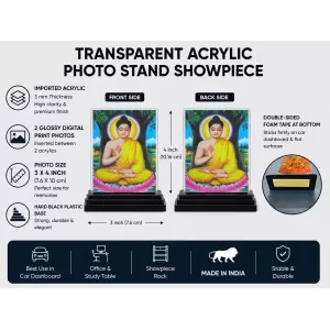 Gautama Buddha Acrylic Car Dashboard Showpiece | Double-Sided Gautama Buddha Photo Stand | 3 X 4 Inch Photo | Transparent Acrylic Frame With Black Base | Car Dashboard, Office & Table Decor (F70875) Gautama Buddha Acrylic Car Dashboard Showpiece | Double-Sided Gautama Buddha Photo Stand | 3 X 4 Inch Photo | Transparent Acrylic Frame With Black Base | Car Dashboard, Office & Table Decor (F70875)