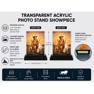 Adi Guru Dattatreya Acrylic Car Dashboard Showpiece | Double-Sided Adi Guru Dattatreya Photo Stand | 3 X 4 Inch Photo | Transparent Acrylic Frame With Black Base | Car Dashboard, Office & Table Decor (F70877)