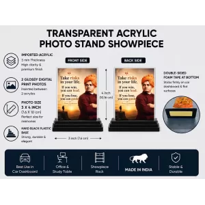 Vivekananda Acrylic Car Dashboard Showpiece | Double-Sided Vivekananda Photo Stand | 3 X 4 Inch Photo | Transparent Acrylic Frame With Black Base | Car Dashboard, Office & Table Decor (F70882) Vivekananda Acrylic Car Dashboard Showpiece | Double-Sided Vivekananda Photo Stand | 3 X 4 Inch Photo | Transparent Acrylic Frame With Black Base | Car Dashboard, Office & Table Decor (F70882)