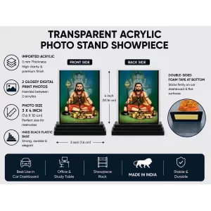 Matsyendranath Acrylic Car Dashboard Showpiece | Double-Sided Matsyendranath Photo Stand | 3 X 4 Inch Photo | Transparent Acrylic Frame With Black Base | Car Dashboard, Office & Table Decor (F70885)
