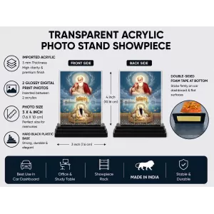Guru Nanak Dev Ji Acrylic Car Dashboard Showpiece | Double-Sided Guru Nanak Dev Ji Photo Stand | 3 X 4 Inch Photo | Transparent Acrylic Frame With Black Base | Car Dashboard, Office & Table Decor (F70901)