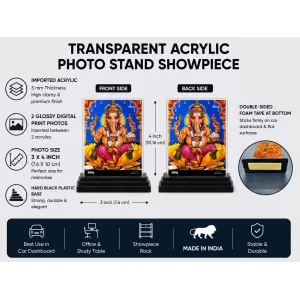 Lord Ganesha Acrylic Car Dashboard Showpiece | Double-Sided Lord Ganesha Photo Stand | 3 X 4 Inch Photo | Transparent Acrylic Frame With Black Base | Car Dashboard, Office & Table Decor (F70905) Lord Ganesha Acrylic Car Dashboard Showpiece | Double-Sided Lord Ganesha Photo Stand | 3 X 4 Inch Photo | Transparent Acrylic Frame With Black Base | Car Dashboard, Office & Table Decor (F70905)