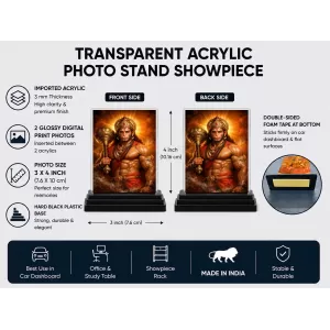 Hanuman Acrylic Car Dashboard Showpiece | Double-Sided Hanuman Photo Stand | 3 X 4 Inch Photo | Transparent Acrylic Frame With Black Base | Car Dashboard, Office & Table Decor (F70921) Hanuman Acrylic Car Dashboard Showpiece | Double-Sided Hanuman Photo Stand | 3 X 4 Inch Photo | Transparent Acrylic Frame With Black Base | Car Dashboard, Office & Table Decor (F70921)