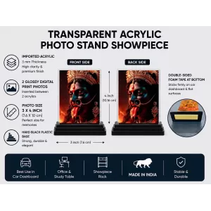 Maa Kali Acrylic Car Dashboard Showpiece | Double-Sided Maa Kali Photo Stand | 3 X 4 Inch Photo | Transparent Acrylic Frame With Black Base | Car Dashboard, Office & Table Decor (F70925) Maa Kali Acrylic Car Dashboard Showpiece | Double-Sided Maa Kali Photo Stand | 3 X 4 Inch Photo | Transparent Acrylic Frame With Black Base | Car Dashboard, Office & Table Decor (F70925)