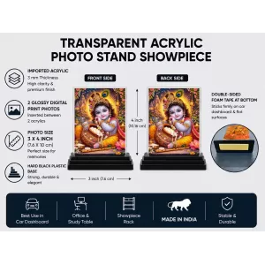 Bal Krishna Acrylic Car Dashboard Showpiece | Double-Sided Bal Krishna Photo Stand | 3 X 4 Inch Photo | Transparent Acrylic Frame With Black Base | Car Dashboard, Office & Table Decor (F70930) Bal Krishna Acrylic Car Dashboard Showpiece | Double-Sided Bal Krishna Photo Stand | 3 X 4 Inch Photo | Transparent Acrylic Frame With Black Base | Car Dashboard, Office & Table Decor (F70930)