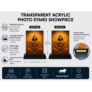 Hanuman Acrylic Car Dashboard Showpiece | Double-Sided Hanuman Photo Stand | 3 X 4 Inch Photo | Transparent Acrylic Frame With Black Base | Car Dashboard, Office & Table Decor (F70947)