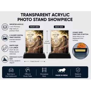 Osho Acrylic Car Dashboard Showpiece | Double-Sided Osho Photo Stand | 3 X 4 Inch Photo | Transparent Acrylic Frame With Black Base | Car Dashboard, Office & Table Decor (F70948)