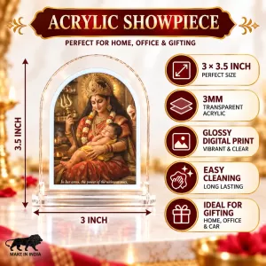 Maa With Durga Boy L Shape Acrylic Showpiece 3 X 3.5 Inch For Home, Office And Car (F175688) Maa With Durga Boy L Shape Acrylic Showpiece 3 X 3.5 Inch For Home, Office And Car (F175688)