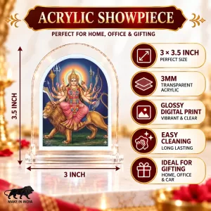 Durga Maa L Shape Acrylic Showpiece 3 X 3.5 Inch For Home, Office And Car (F175710)