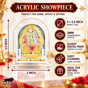 Shirdi Sai Baba L Shape Acrylic Showpiece 3 X 3.5 Inch For Home, Office And Car (F175714)