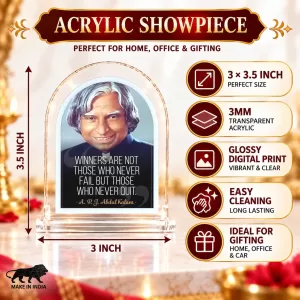 A. P. J. Abdul Kalam L Shape Acrylic Showpiece 3 X 3.5 Inch For Home, Office And Car (F175723) A. P. J. Abdul Kalam L Shape Acrylic Showpiece 3 X 3.5 Inch For Home, Office And Car (F175723)