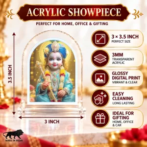 Lord Krishna L Shape Acrylic Showpiece 3 X 3.5 Inch For Home, Office And Car (F175753)
